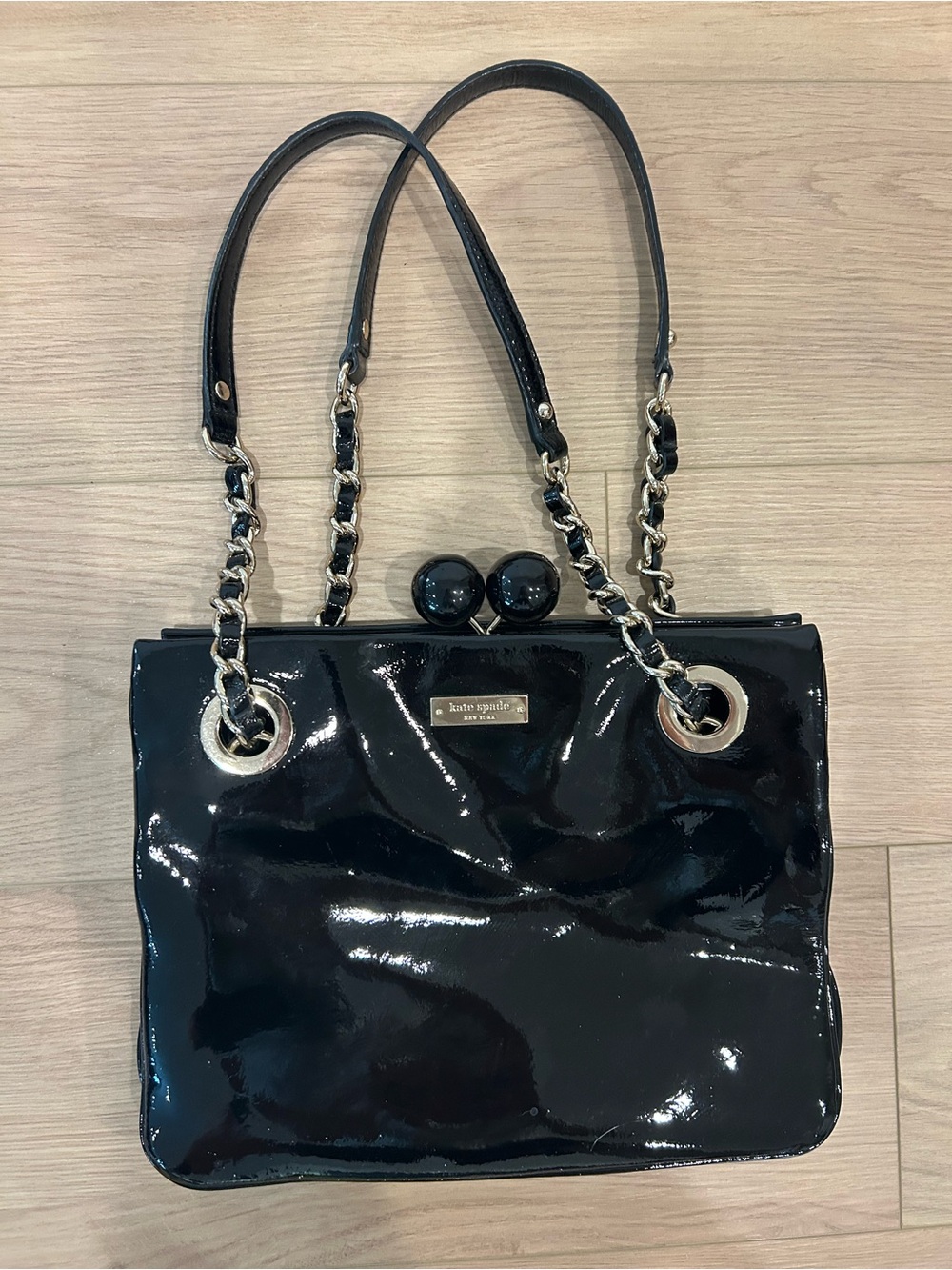 kate spade Black Patent Leather Chain-Handle Shoulder Bag